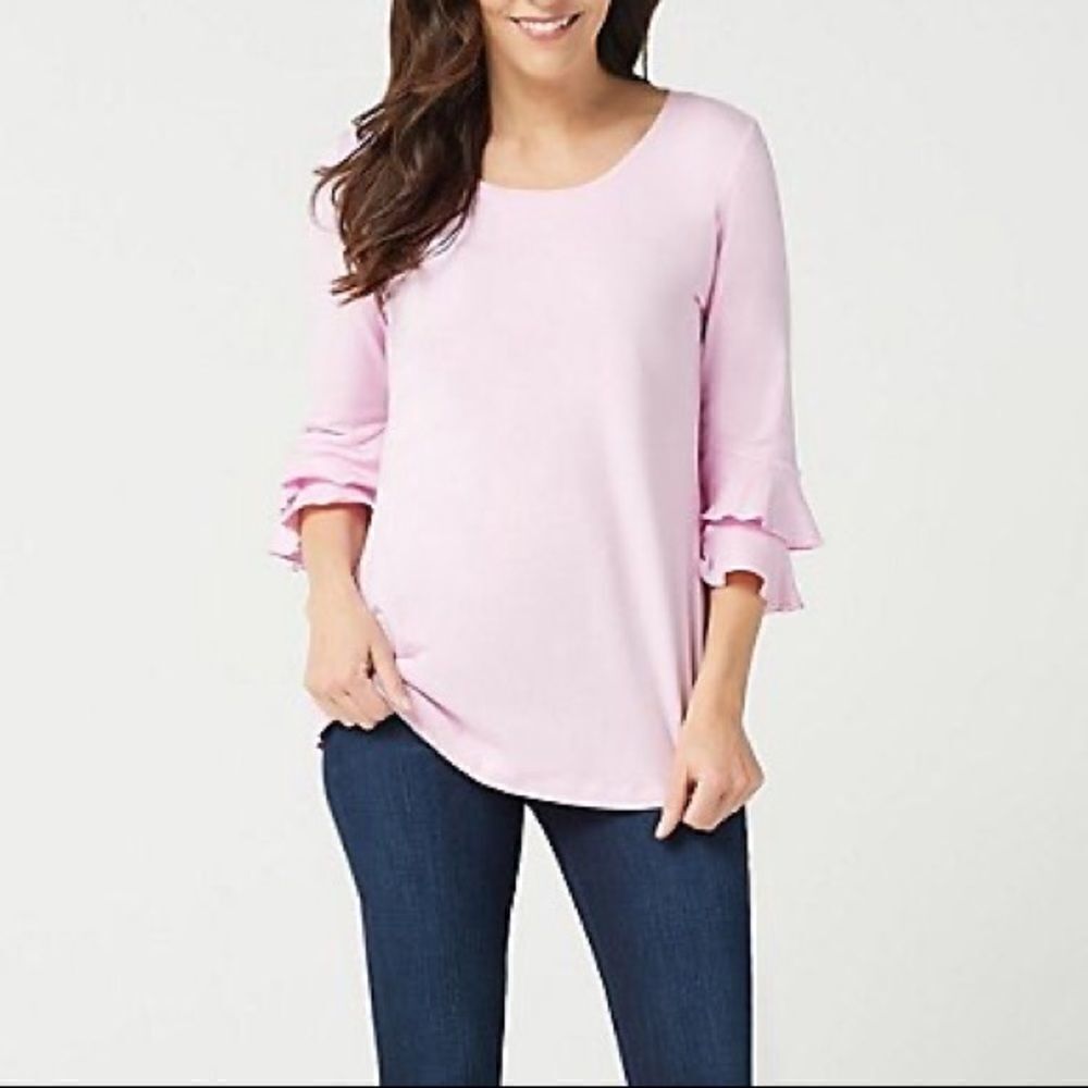 Isaac Mizrahi Live! Spiral Ruffle Sleeves Knit Tunic